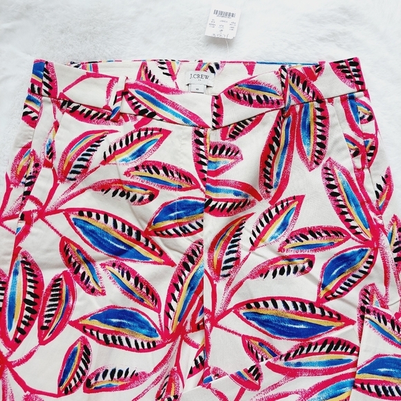 NEW J. Crew Pink Ivory Leaf Print Stretch Skimmer Pants P424 - Picture 3 of 9